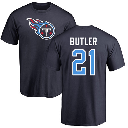 Tennessee Titans Men Navy Blue Malcolm Butler Name and Number Logo NFL Football #21 T Shirt->women nfl jersey->Women Jersey